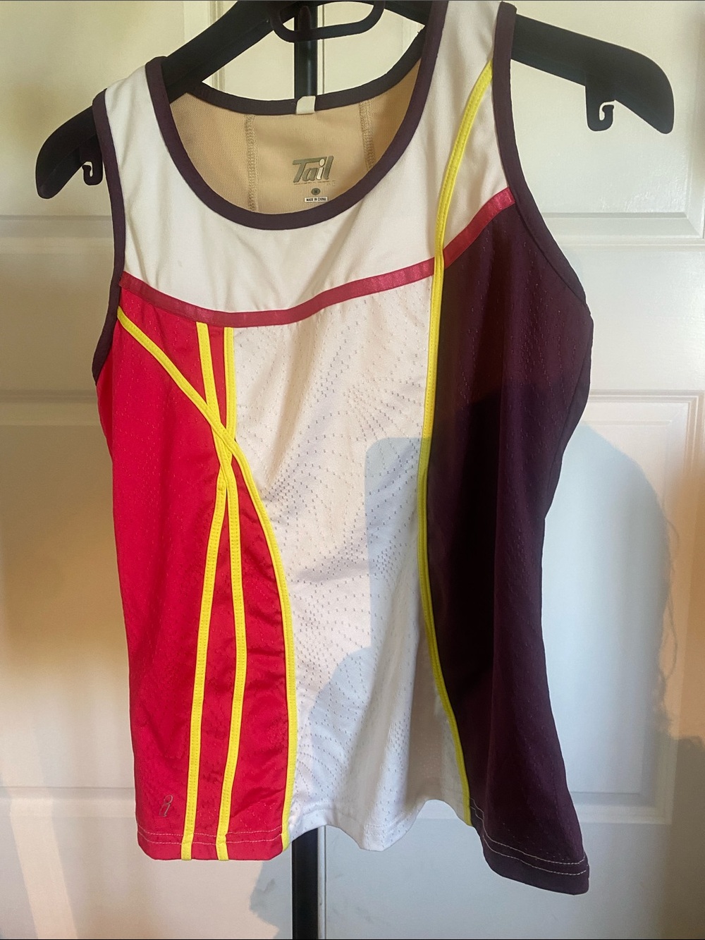 Tail Colorblock Athletic Tank - White, Red, Maroon with Yellow Trim